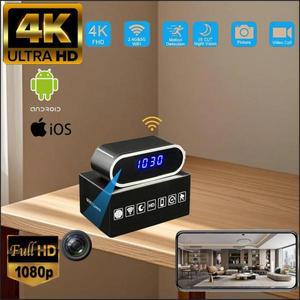 감시 무선 Wifi 카메라가 장착된 HD 4K 1080p 미니 알람 시계 실내 스파이 숨겨
