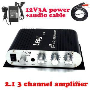 앰프 Lepy LP 838 전원 어댑터 및 AV 케이블 2 1 3 채널 미니 스테레오 HIFI CD MP3 PC 자동차 서브우퍼