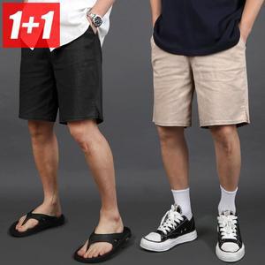 1+1 남자 마 린넨 5부 밴딩 남성 반바지