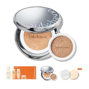 설화수 퍼펙팅쿠션 SPF50+, 본품+리필, 21C1, 1개 + 증정(퍼펙팅쿠션 미니, 5g, 21호, 1개 + 퍼프, 2개+ 에센셜 데일리 루틴 키트 샘플 (4종) (25AD),1개)