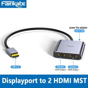 4k60Hz 디스플레이 포트 스플리터와 듀얼 HDMI 연결 디스플레이포트 어댑터 허브 분배기 멀티스트림 노트북 모니터용 그래픽 카드 데스크탑 TV 박스 Displayport Splitter to 2HDMI Adapter Hub DP Distributor Mult
