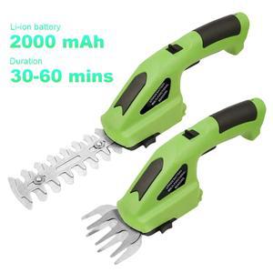 무선 전기 헤지 트리머 2000mAh 배터리 충전식 잔디 가위 정원 관목 전정 잡초 예초기 도구 2V