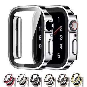 Apple Watch 6 5 4 SE 44mm 용 유리 + 방수 케이스, 시리즈 7 8 9 화면 보호기 하드 PC 범퍼
