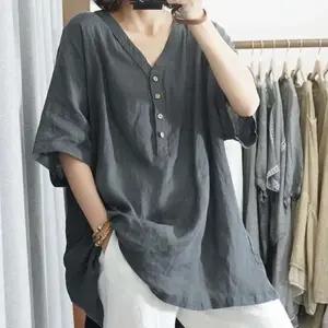 하니엘 반버튼 린넨 반팔티셔츠_r