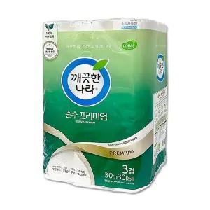 깨끗한나라 순수프리미엄 화장지 두루마리 휴지 3겹 30m 30롤 x 1팩