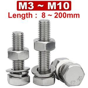 4In1 세트 304 스테인레스 스틸 육각 나사 너트 플랫 와셔 스프링 가스켓 볼트 조합 M3M 호환4M5M6M8M10M12