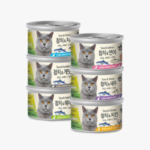 미우와우 고양이 흰살 참치캔 80g 24개 1박스 6종