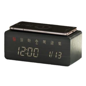 휴대폰 이어폰 무선충전기 데이트 LED 탁상시계 우드 디지털달력
