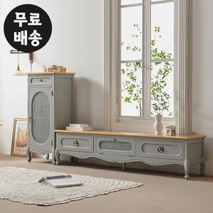 [벤티스가구]데브 엔틱 마호가니 원목 라탄 거실장세트 장식장 예쁜 고급 명품 가구(그레이)