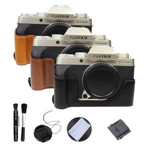 PU 가죽 XT200 카메라 케이스 하프 바디 후지 필름 캡 펜 핫슈 청소 브러시 천 52mm 렌즈 캡, 후지필름 용
