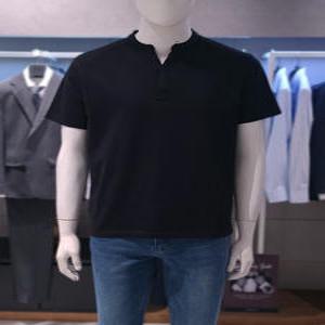 [트루젠] 트루젠 블랙 수피마 면스판 워셔블 너치넥 남자 반팔 티셔츠 2222KS122054