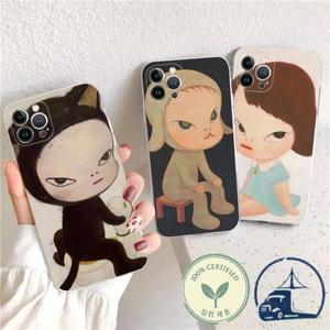 요시토모 나라 전화케이스 iphone 16 Pro MAX 7 8 Plus Mini 실리콘 블랙 소프트 커버