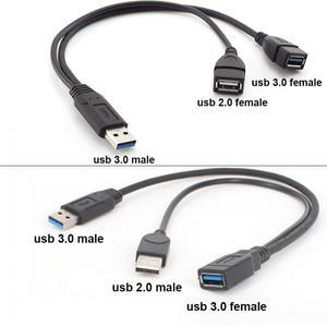 USB 3.0 2.0 수-듀얼 수-암 잭 스플리터 분배 2 포트 허브 데이터 케이블 어댑터 코드 노트북 컴퓨터호환