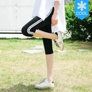 빅사이즈 두줄 배색 7부 쿨레깅스 여름 스판 스포츠 운동복 여성밴딩