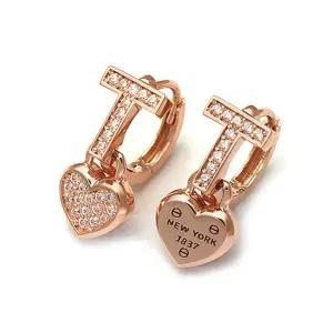 14K 큐빅T 뉴욕 하트 원터치 귀걸이 한쌍 JNE40160