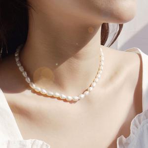 엘라주르실버925 천연 담수 진주목걸이 6/8/10mm (35-42cm)