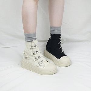 [기타]티마 캔버스 하이탑 버클 키높이 통굽 스니커즈 8cm