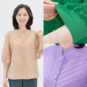마미소 플리츠 라셀 블라우스 여름 펀칭 7부 비즈 엄마 할머니 빅사이즈 40 60 마담 중년 여성 옷