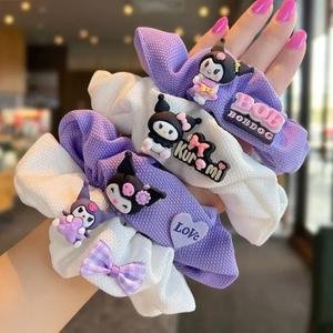 4Pcs Sanrio Girls 헤어 밴드 귀여운 만화 Kuromi 헤어 로프 Kawaii 탄성 머리띠 헤어 액세서리 포니 테일