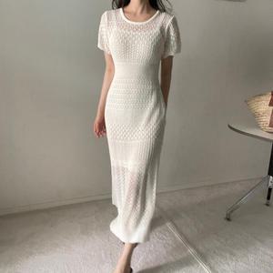 롱 위빙 크로쉐니트 날개소매 여름 원피스 바캉스 허니문 데일리 투피스