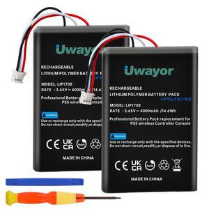 유웨이어 PS5 컨트롤러 배터리, 4000mAh LIP1708 배터리 교체용 2팩 소니 플레이스테이션 5 듀얼센스 CFI-ZCT1W 무선 컨트롤러(듀얼센스 엣지에 맞지 않음)