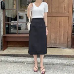 로든 린넨 뒷트임 스커트 여름 여성 격식룩 출근룩 빅사이즈