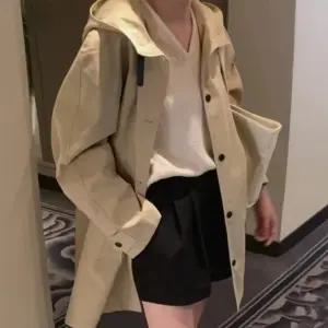 봄 가을 모던 후드 하프트렌치코트 간절기 키작녀