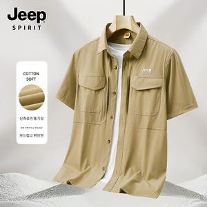 JEEP SPIRIT 남성 반팔 셔츠 여름 작업복 캐주얼 얇은 재킷