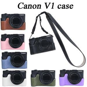 스트랩이 있 Canon V1용 PU 가죽 Powershot 카메라 케이스 하프 백