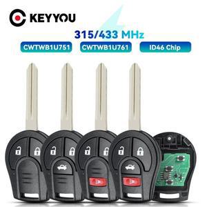 KEYYOU 자동차 원격 키 ID46 칩  닛산 캐시카이 써니 티다 X-트레일 실피 큐브 자동 키  CWTB1U751 CWTB1U8