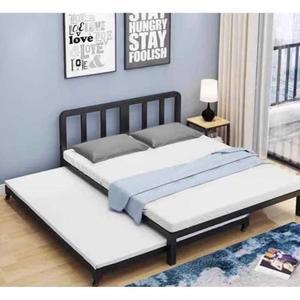 2단 슬라이딩 침대 철제 서랍 저상형 1200x2000 이단 블랙 프레임 플랫 더블