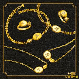 153골드 [최신]24K 순금 이니셜 반지 목걸이 팔찌 3돈 11.25g 팔찌. 튼튼한 2중모줄과 부드러운 표면.