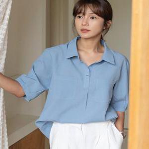 [엘리시아] (30%할인) [MADE] 무지 카라 포켓 반팔 BL