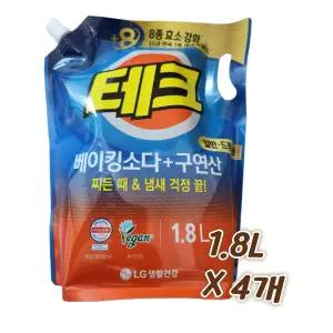 테크 베이킹소다+구연산 액체세제 일반/드럼 겸용 1.8L 4개