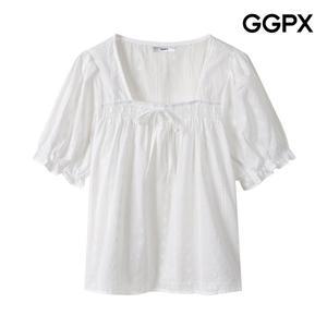[GGPX] 리본 스퀘어넥 레이스 블라우스 (GP4SH019F)