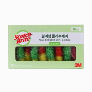 3M 스카치브라이트 걸이형 폴리수세미 플러스 10개입 자두 그린