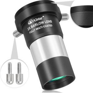 Alstar 1.25인치 2X 바로우 렌즈 - M42 스레드 카메라 연결 인터페이스가 있는 멀티 코팅 금속 망원경 액세서리 접안렌즈, 고정 엄지 나사 2개