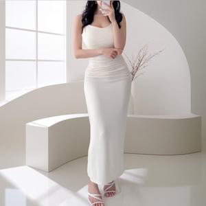 두바린 끈 나시 셔링 롱원피스 AC0167
