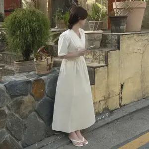 로멀 코튼 랩 셔링 반팔 롱 원피스 여름 여성 데일리룩 데이트룩