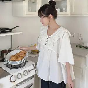 [빅사이즈]이블렛 카메듀 아일렛 프릴 블라우스 제이스타일