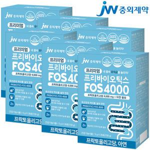 [JW중외제약]프리미엄 프리바이오틱스 FOS4000+아연 30포x6박스 분말 가루 프락토올리고당 유산균