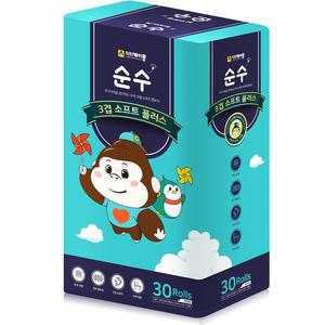 닥터케이콩 순수 소프트 30m 3겹30롤, 두루마리 휴지 화장지 무향