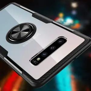 [아미크]갤럭시 S10 플러스 5G 카본 패턴 핑거 링 홀더 투명 클리어 케이스 커버