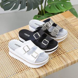 버클 스트랩 소프트 통굽 슬리퍼 (7cm) 멜로우