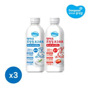 [동원] 덴마크 드링킹 요구르트 포스트바이오틱스 2종(플레인/딸기) 750ml 3개