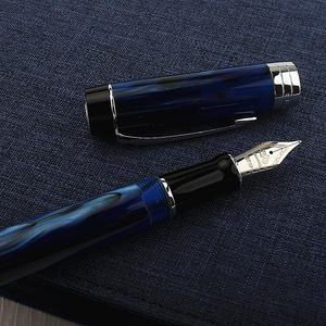 Jinhao 100 센테니얼 송진 만년필 EF/F 18KGP M/벤트 펜촉 0.7 /1.0mm 갤럭시 블루 비즈니스 사무실 선물