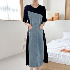 C.사선 페이크 데님 원피스
