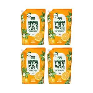 퐁퐁 친환경 주방세제 리필, 오렌지, 1.2L, 4개