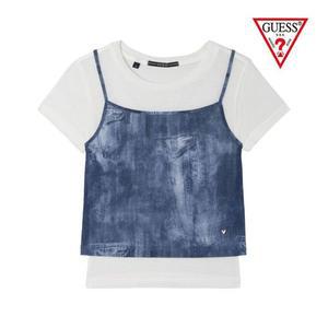 갤러리아 GUESS Jeans S/S [NMIXX] YP2K2439 메쉬 데님 레이어드 반팔티
