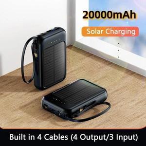 20000mAh 고용량 슈퍼 광 보조베터리 내장 케이블 충전기 USB 포트 2개 LED 조명이 있는 외부
